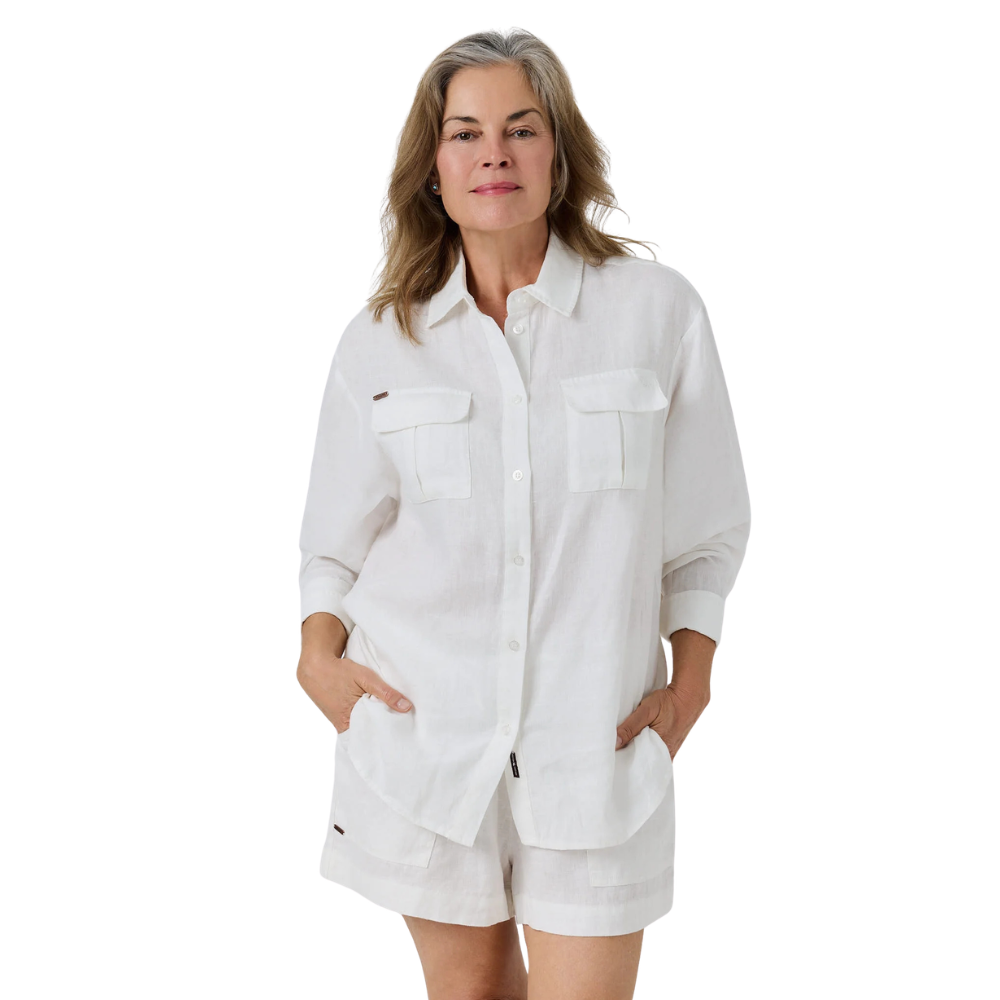Ringers Western Womens Celine Oversized L/S Linen Shirt (225185RW)  White