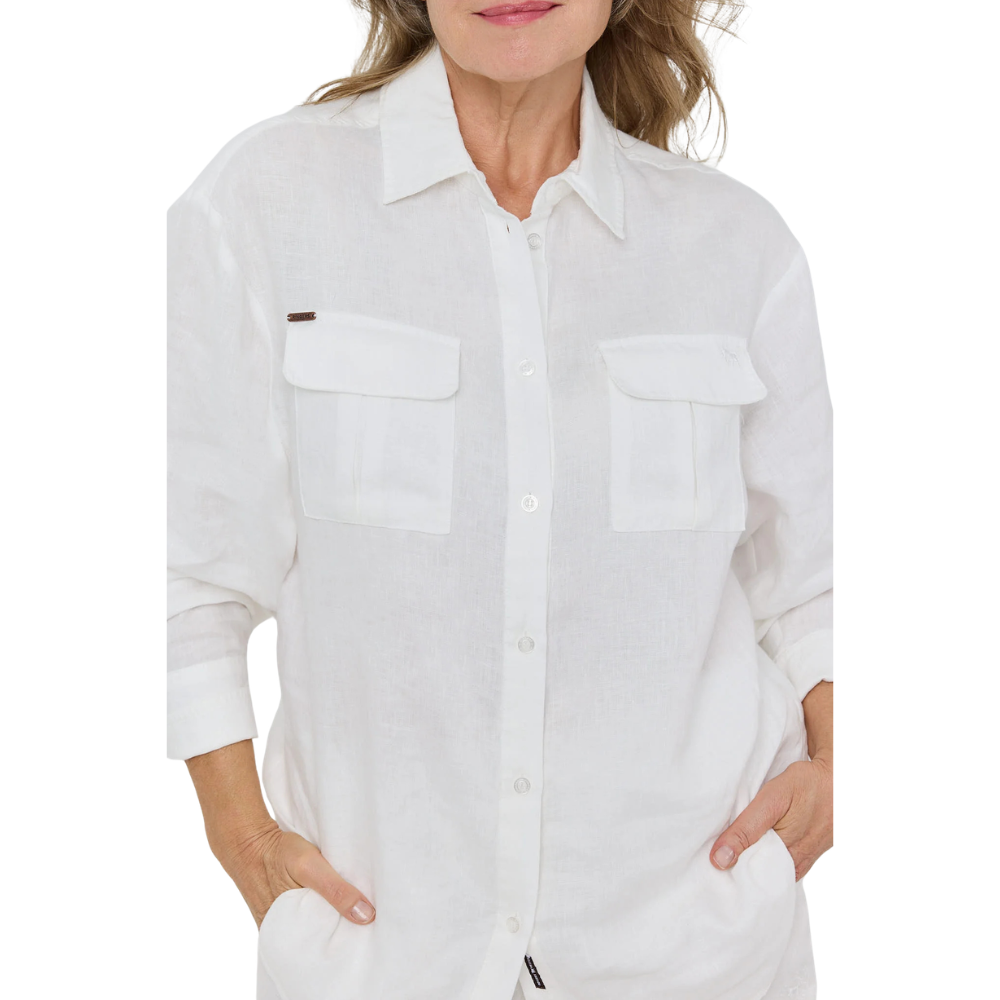 Ringers Western Womens Celine Oversized L/S Linen Shirt (225185RW)  White