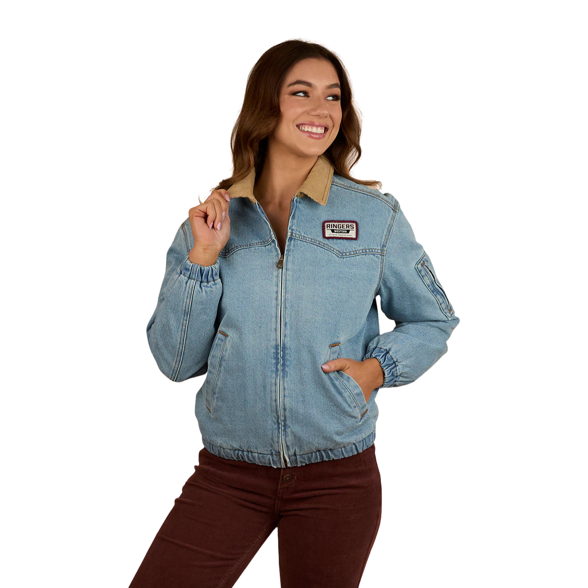 Ringers Western Womens Charley Western Bomber Jacket (225049RW) Light Wash Blue