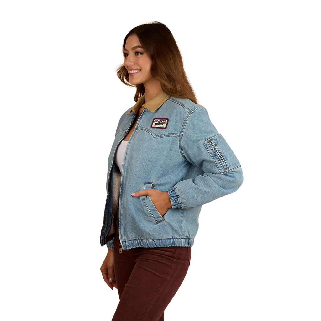 Ringers Western Womens Charley Western Bomber Jacket (225049RW) Light Wash Blue