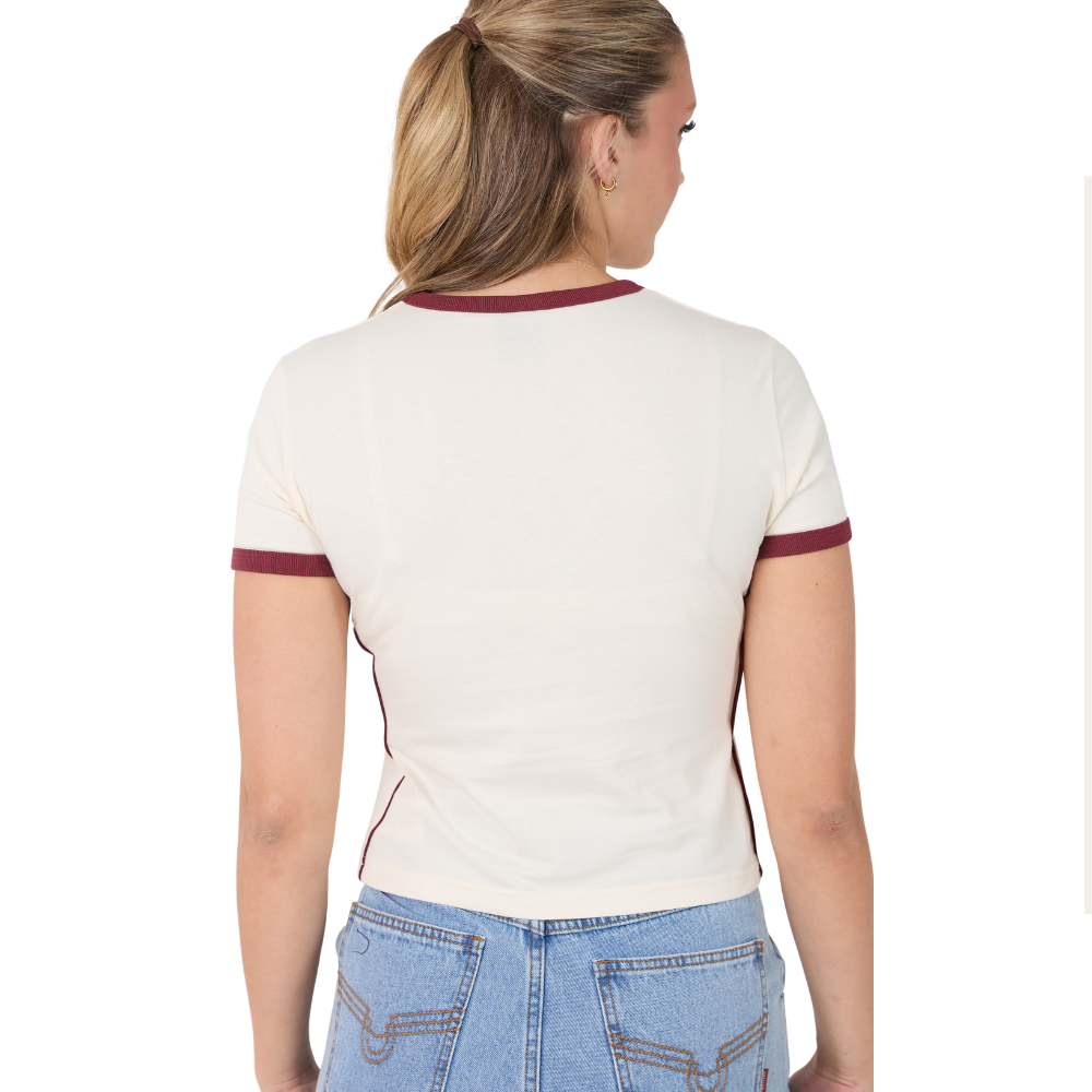 Ringers Western Womens Cowboy Killer Ringer S/S Tee  (225122RW)  Off White/Red