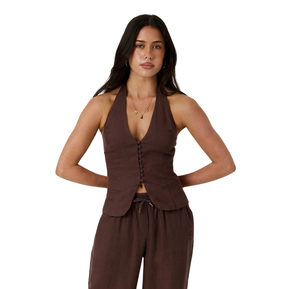 Ringers Western Womens Fallon Linen Halter Top (225178RW)  Chocolate