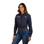 Ringers Western Womens Fingal Half Button L/S Flannel Shirt (224016RW) Dark Blue