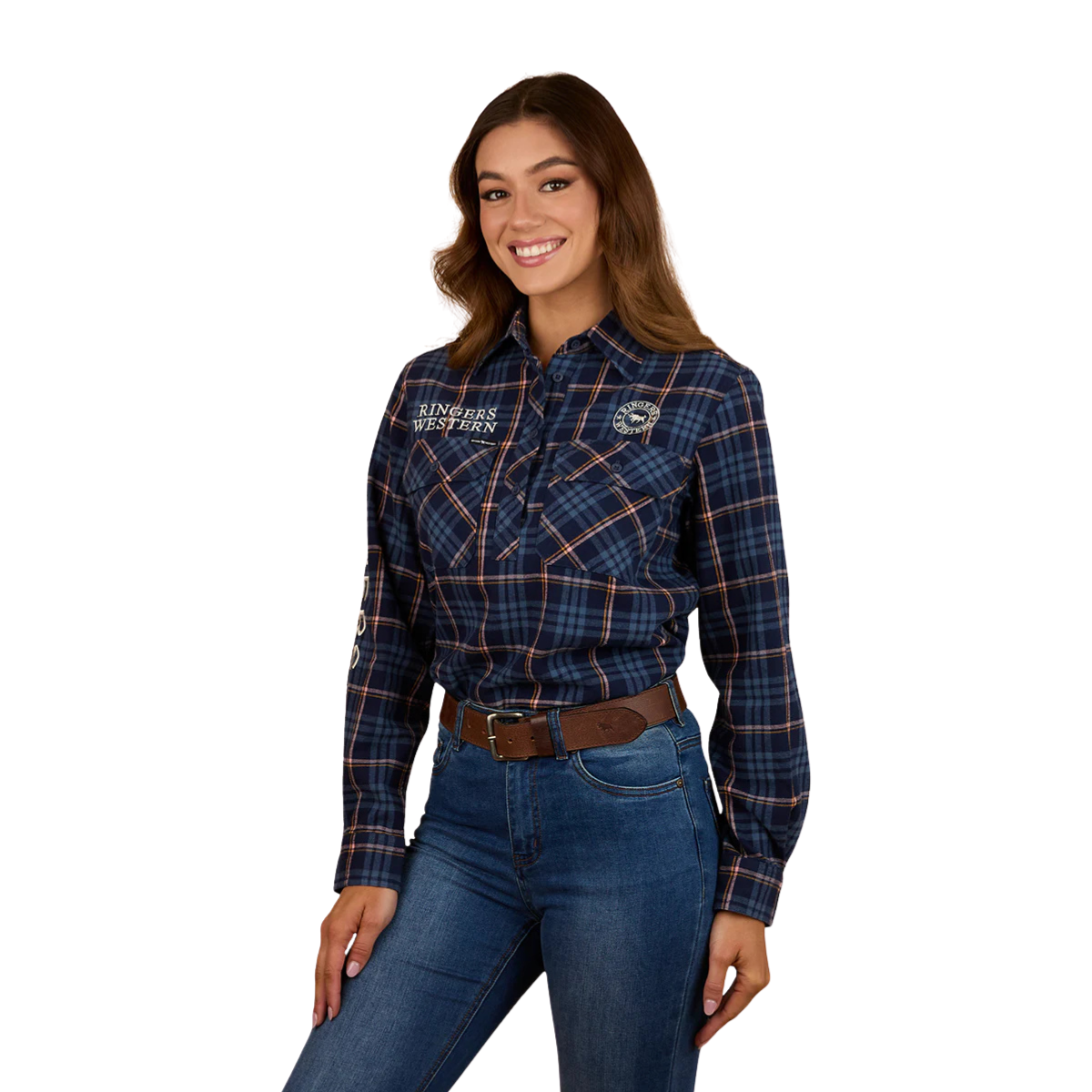 Ringers Western Womens Fingal Half Button L/S Flannel Shirt (224016RW) Dark Blue