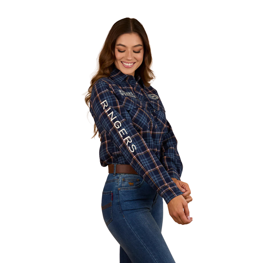 Ringers Western Womens Fingal Half Button L/S Flannel Shirt (224016RW) Dark Blue