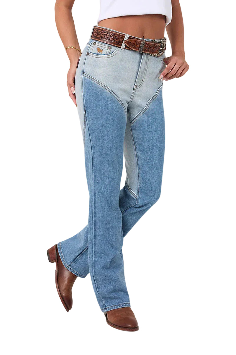 Ringers Western Womens Francesca High Rise Bootleg Jeans (224103RW) Vintage Light Blue/Dark Mid Blue