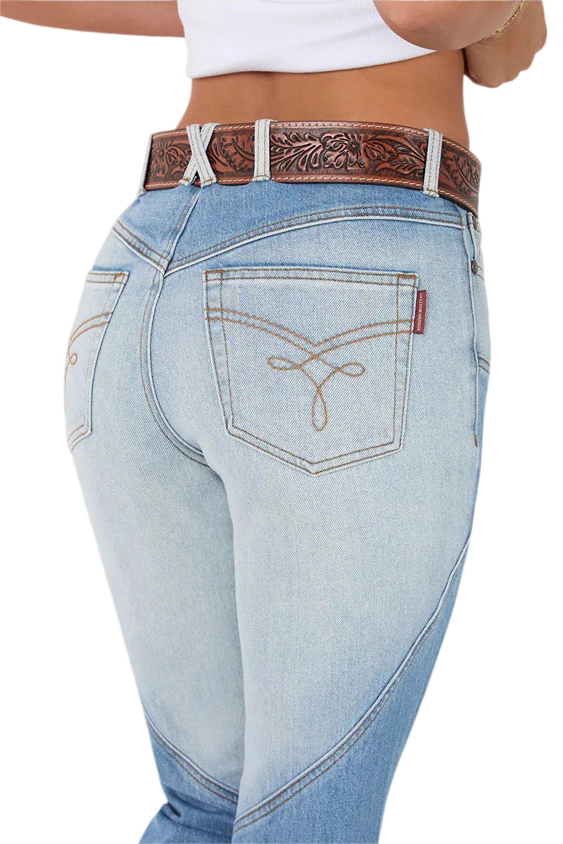 Ringers Western Womens Francesca High Rise Bootleg Jeans (224103RW) Vintage Light Blue/Dark Mid Blue
