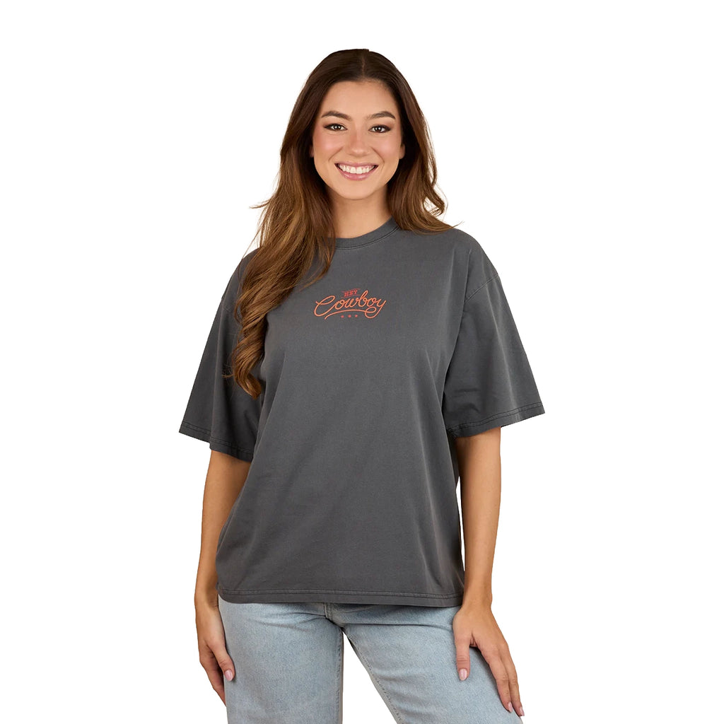 Ringers Western Womens Hey Cowboy Oversized S/S Tee (225056RW) Washed Black