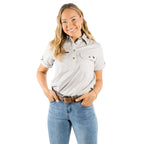 Ringers Western Womens Jules Half Button S/S Work Shirt (220210420) Beige
