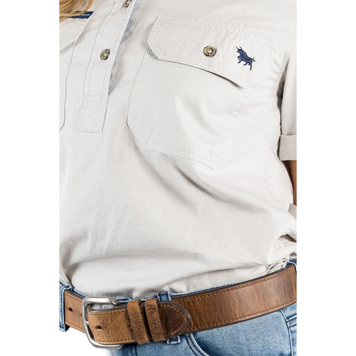 Ringers Western Womens Jules Half Button S/S Work Shirt (220210420) Beige