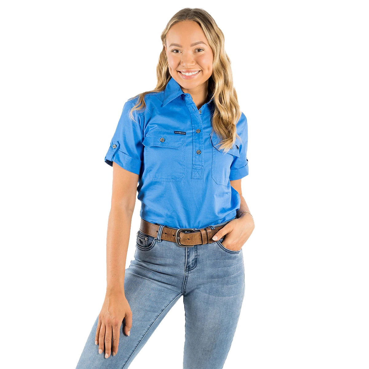 Ringers Western Womens Jules Full Button S/S Work Shirt (221089RW) Blue