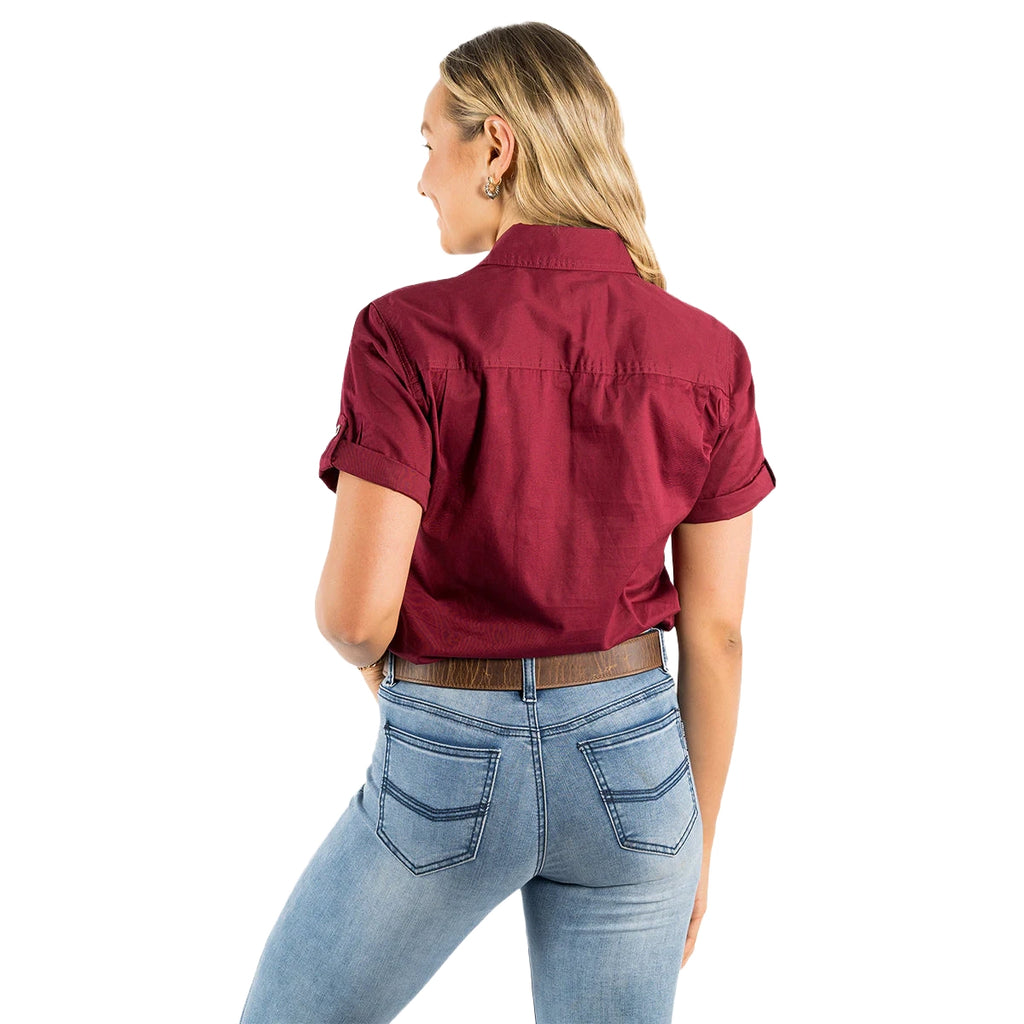 Ringers Western Womens Jules Half Button S/S Work Shirt (220210420) Burgundy