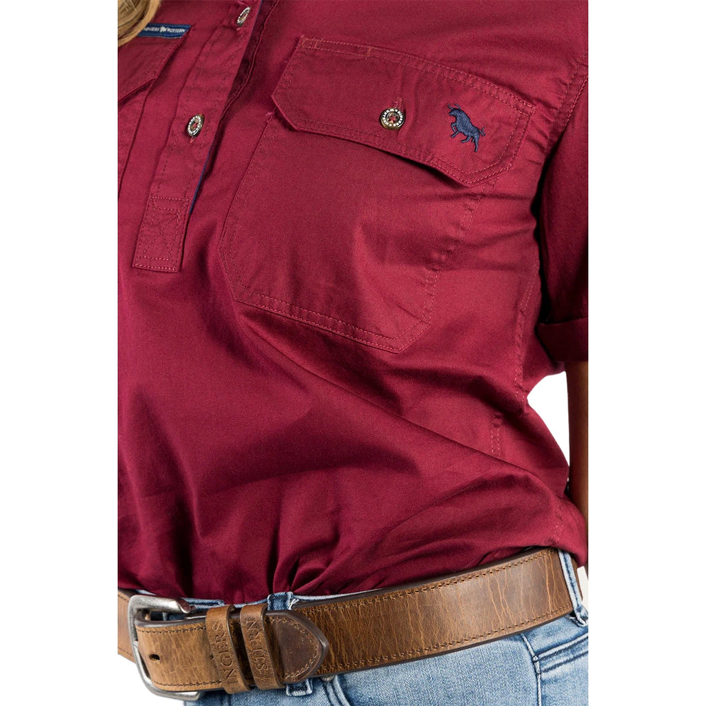 Ringers Western Womens Jules Half Button S/S Work Shirt (220210420) Burgundy