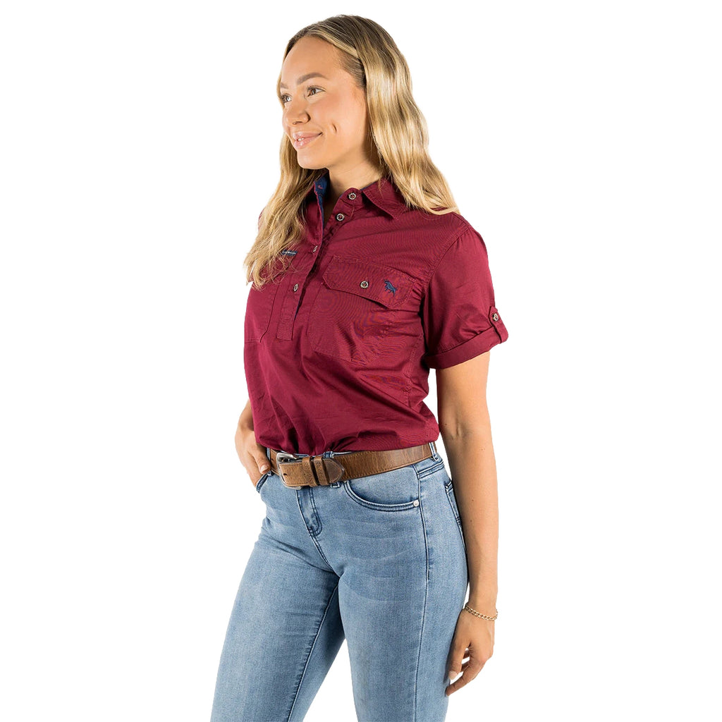 Ringers Western Womens Jules Half Button S/S Work Shirt (220210420) Burgundy