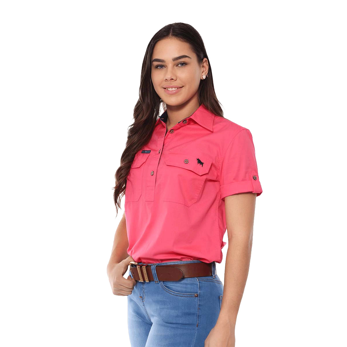 Ringers Western Womens Jules Half Button S/S Work Shirt (220210420) Melon