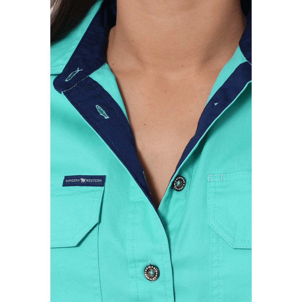 Ringers Western Womens Jules Half Button S/S Work Shirt (220210420) Mint