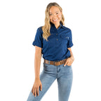 Ringers Western Womens Jules Full Button S/S Work Shirt (221089RW) Navy