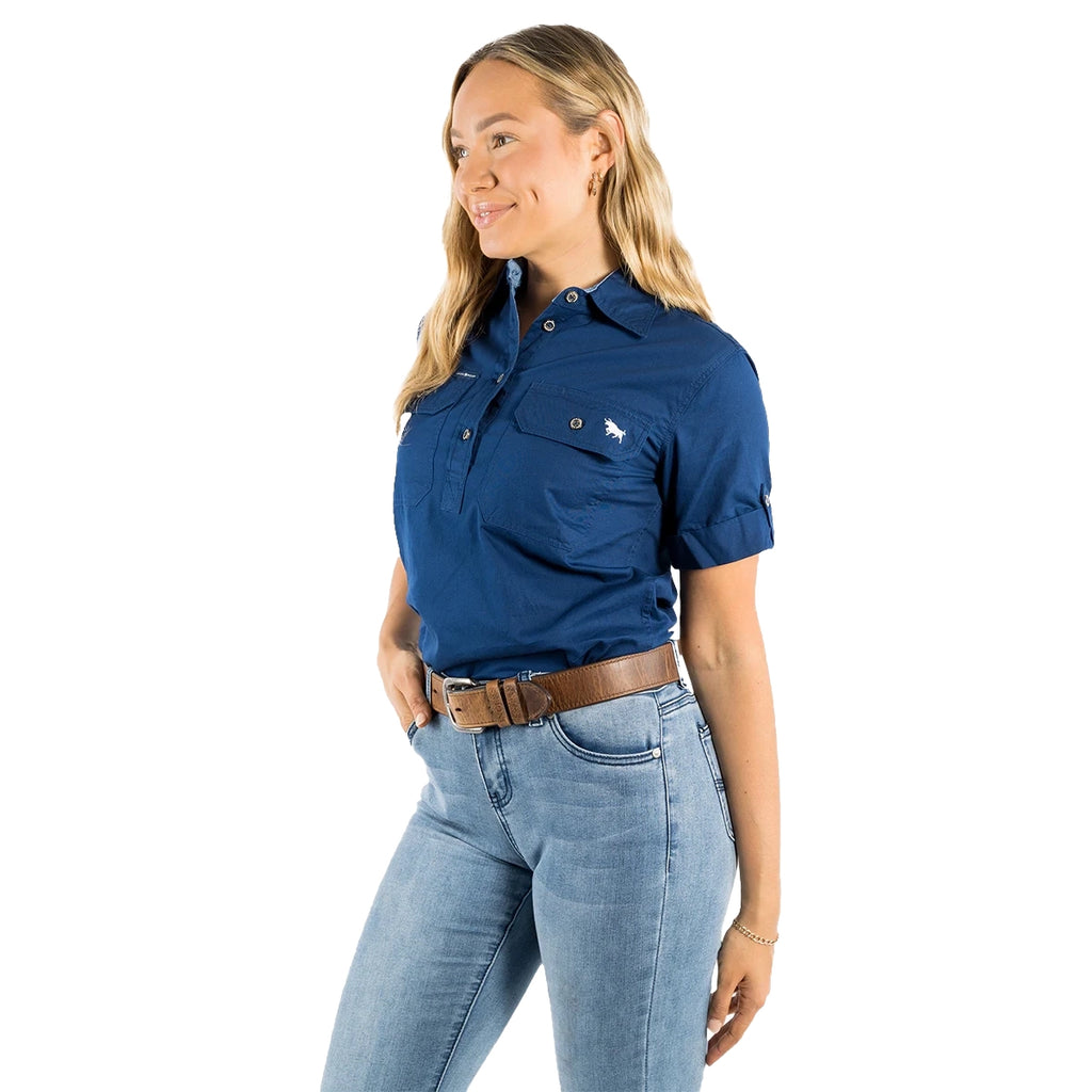 Ringers Western Womens Jules Full Button S/S Work Shirt (221089RW) Navy