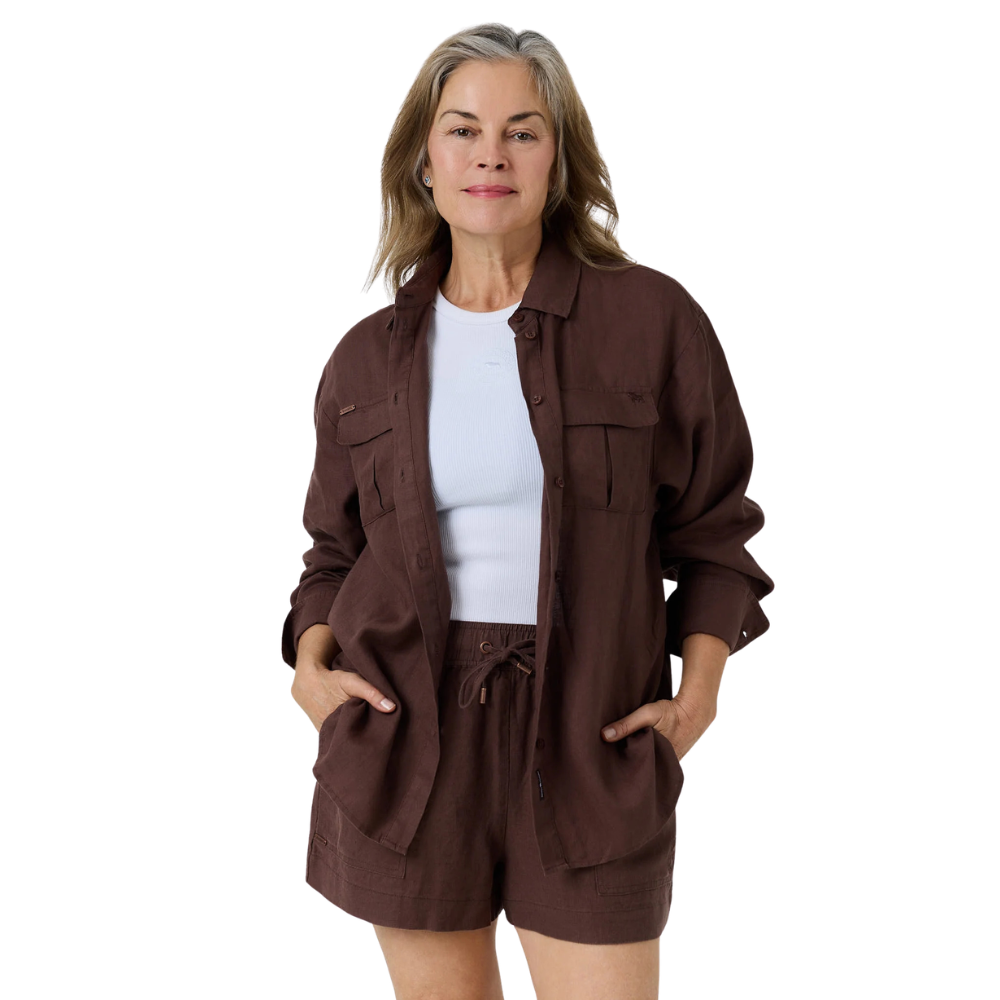 Ringers Western Womens Kinsley Linen Drawstring Shorts (225179RW) Chocolate