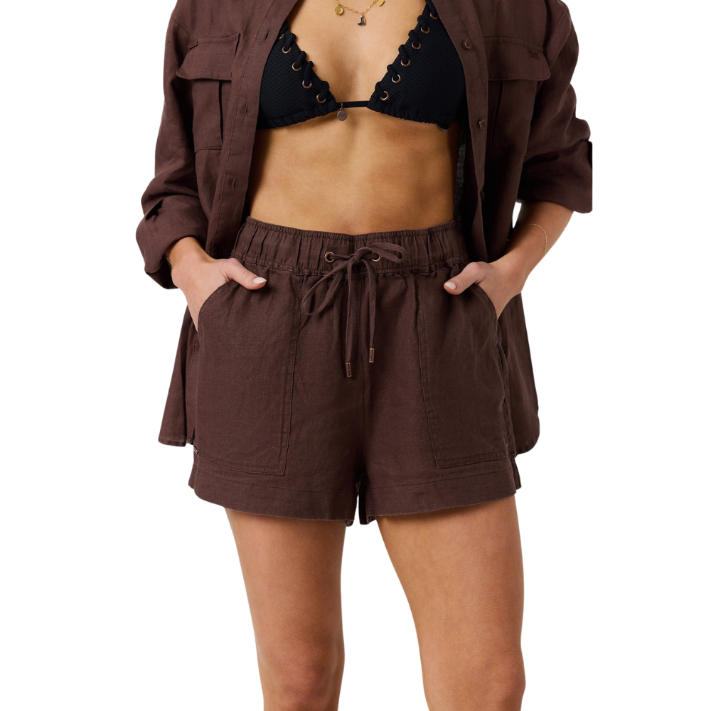 Ringers Western Womens Kinsley Linen Drawstring Shorts (225179RW) Chocolate