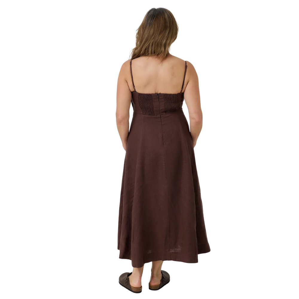 Ringers Western Womens Montanna Linen Midi Dress (225262RW)  Chocolate