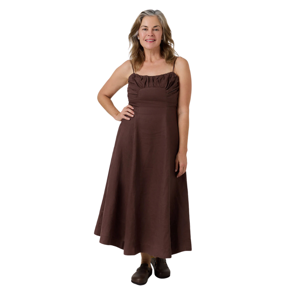Ringers Western Womens Montanna Linen Midi Dress (225262RW)  Chocolate