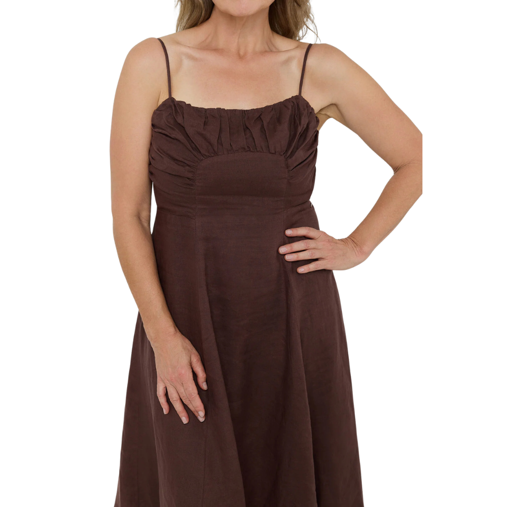 Ringers Western Womens Montanna Linen Midi Dress (225262RW)  Chocolate