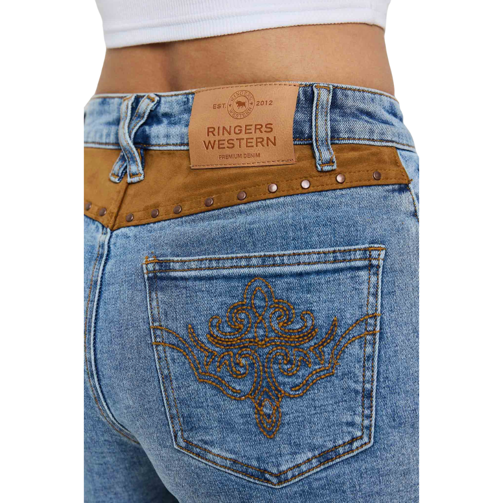 Ringers Western Womens Nashville Faux Suede Trim Shorts (225130RW)  Mid Blue
