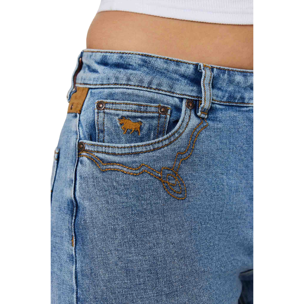 Ringers Western Womens Nashville Faux Suede Trim Shorts (225130RW)  Mid Blue