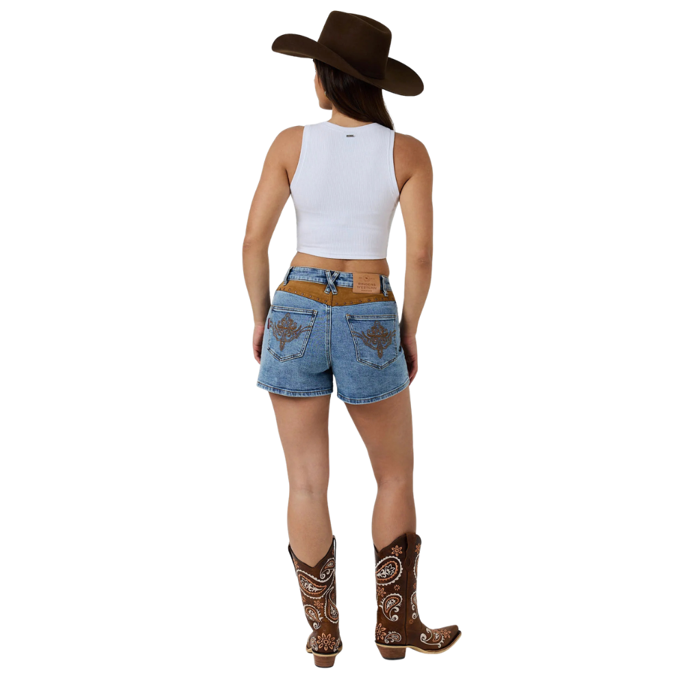 Ringers Western Womens Nashville Faux Suede Trim Shorts (225130RW)  Mid Blue