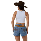Ringers Western Womens Nashville Faux Suede Trim Shorts (225130RW)  Mid Blue