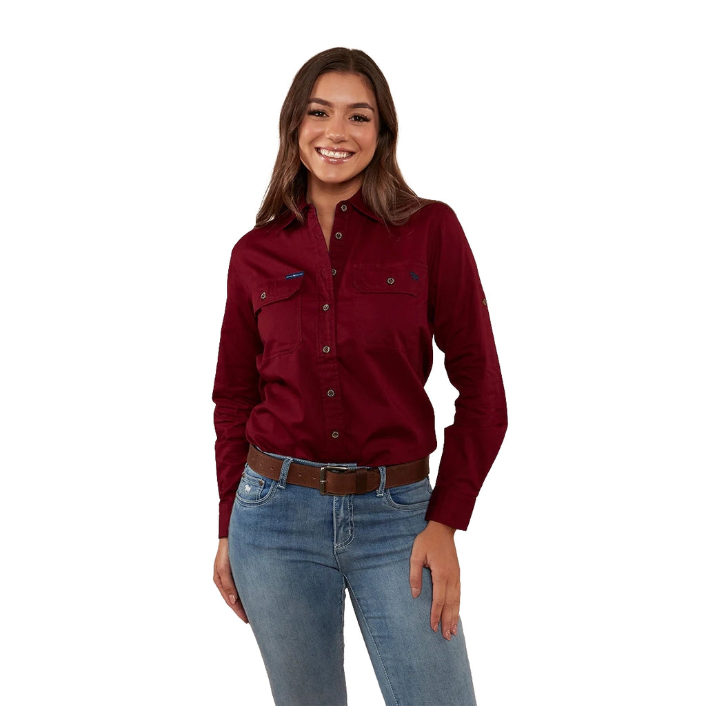 Ringers Western Womens Pentecost River Full Button L/S Work Shirt (171210001) Burgundy