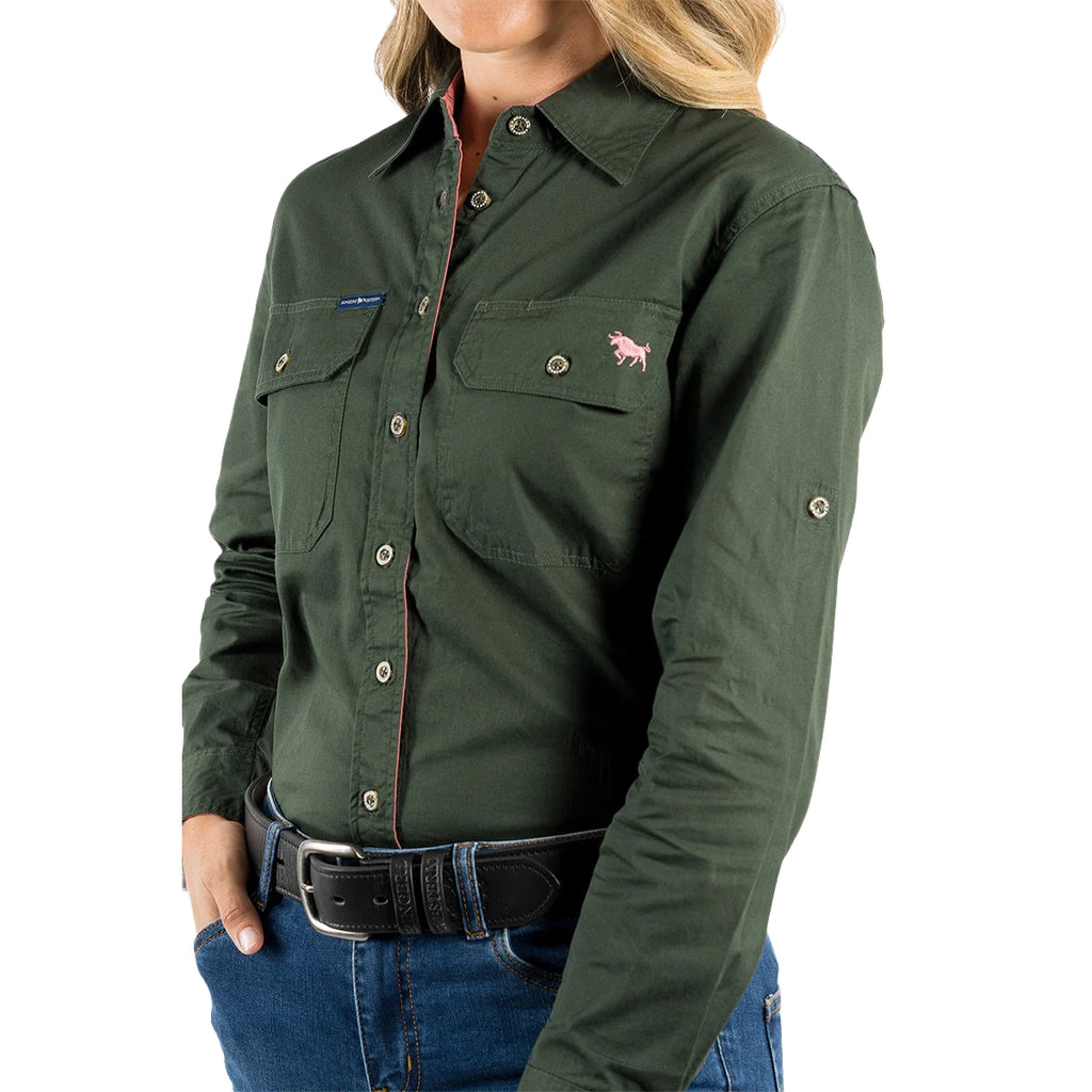 Ringers Western Womens Pentecost River Full Button L/S Work Shirt (171210001) Cargo Khaki