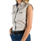 Ringers Western Womens Pentecost River Full Button Sleeveless Work Shirt (171210003) Beige
