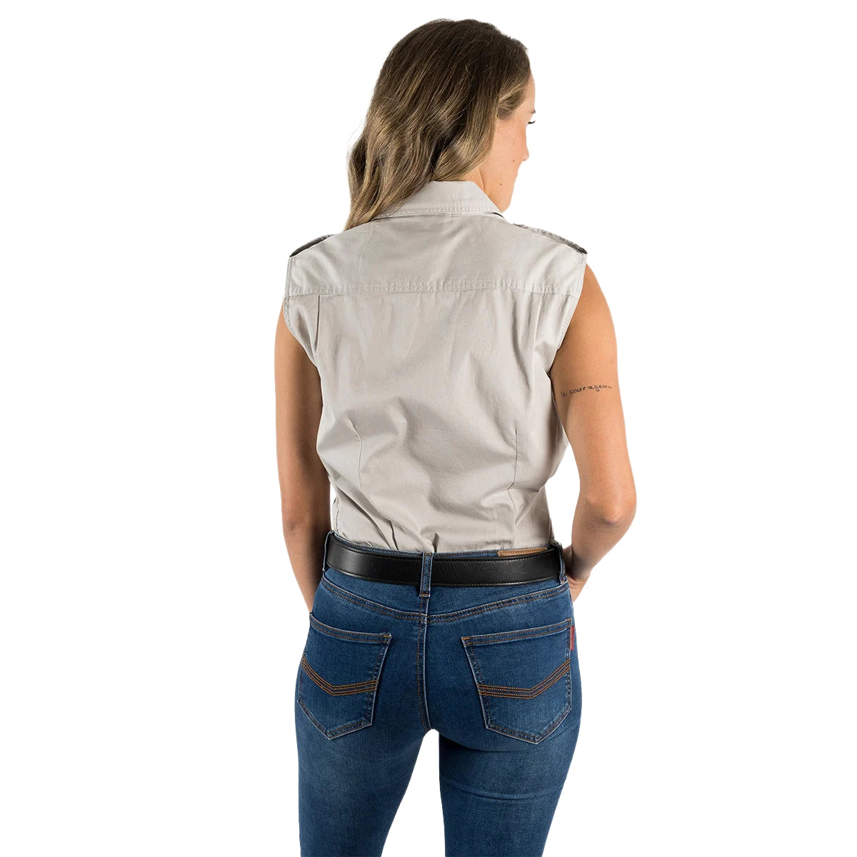 Ringers Western Womens Pentecost River Full Button Sleeveless Work Shirt (171210003) Beige