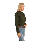 Ringers Western Womens Pentecost River Half Button L/S Work Shirt (171210002) Cargo Khaki
