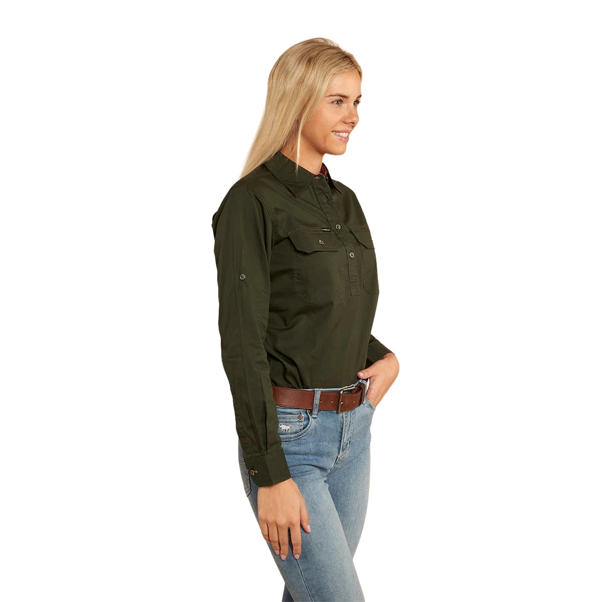 Ringers Western Womens Pentecost River Half Button L/S Work Shirt (171210002) Cargo Khaki