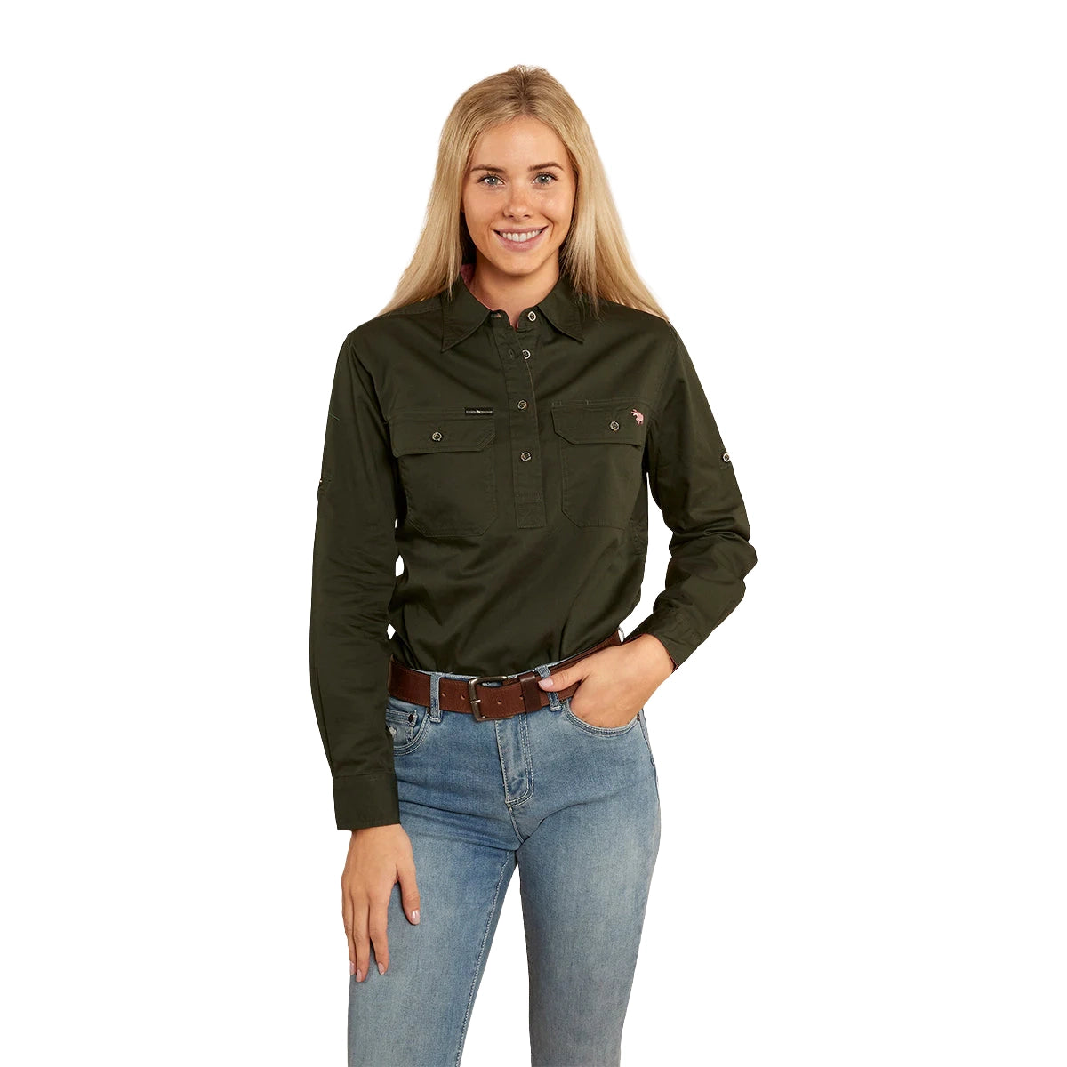 Ringers Western Womens Pentecost River Half Button L/S Work Shirt (171210002) Cargo Khaki