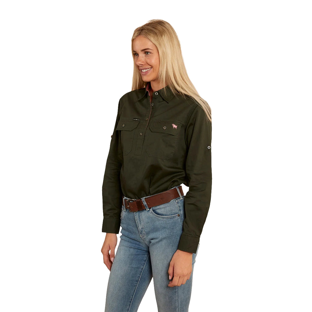 Ringers Western Womens Pentecost River Half Button L/S Work Shirt (171210002) Cargo Khaki