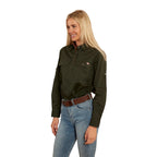 Ringers Western Womens Pentecost River Half Button L/S Work Shirt (171210002) Cargo Khaki