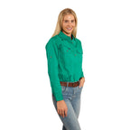 Ringers Western Womens Pentecost River Half Button L/S Work Shirt (171210002) Green
