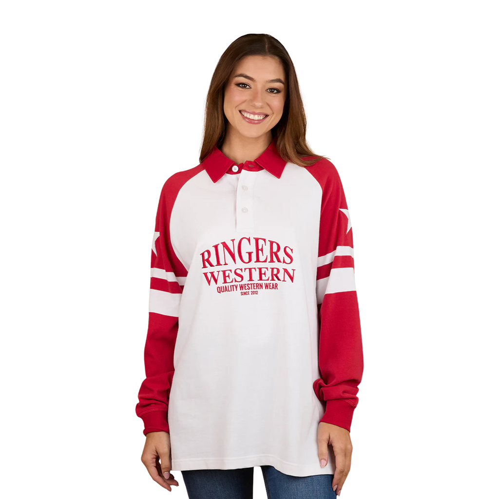 Ringers Western Womens Player Oversized Rugby (225079RW) White/Red