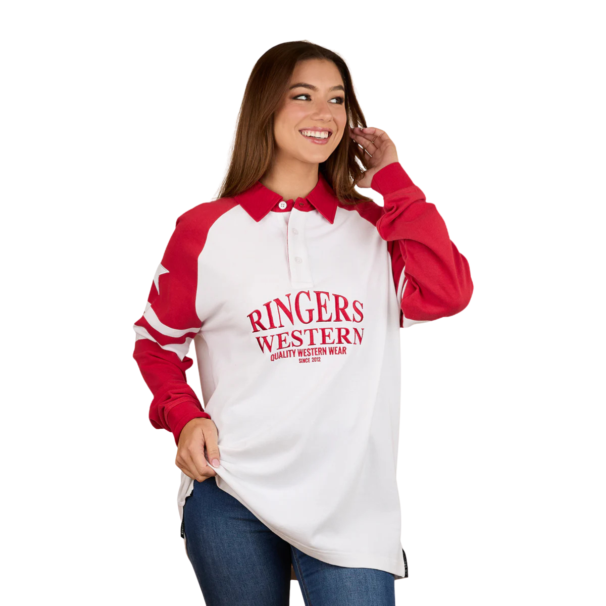 Ringers Western Womens Player Oversized Rugby (225079RW) White/Red