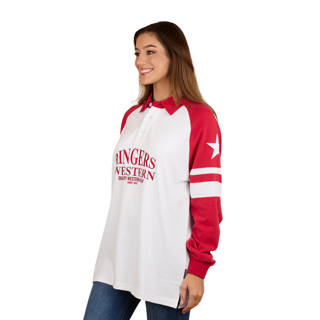 Ringers Western Womens Player Oversized Rugby (225079RW) White/Red