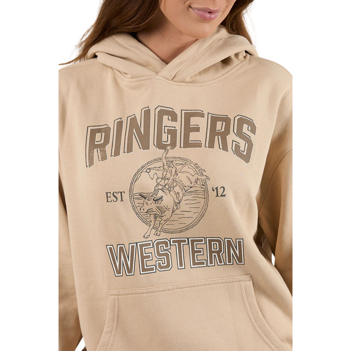 Ringers Western Womens RW College Oversized Pullover Hoodie (225037RW) Dark Sand