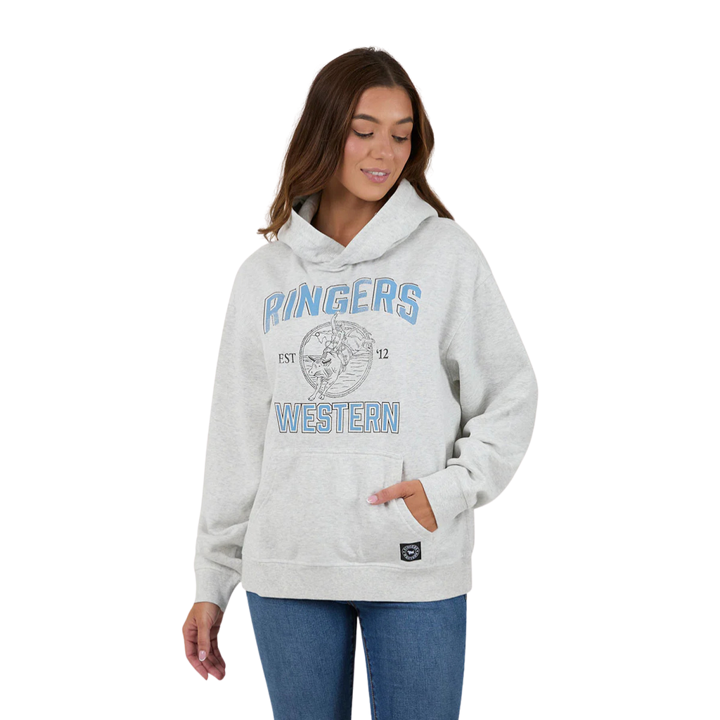 Ringers Western Womens RW College Oversized Pullover Hoodie (225037RW) Light Grey Marle