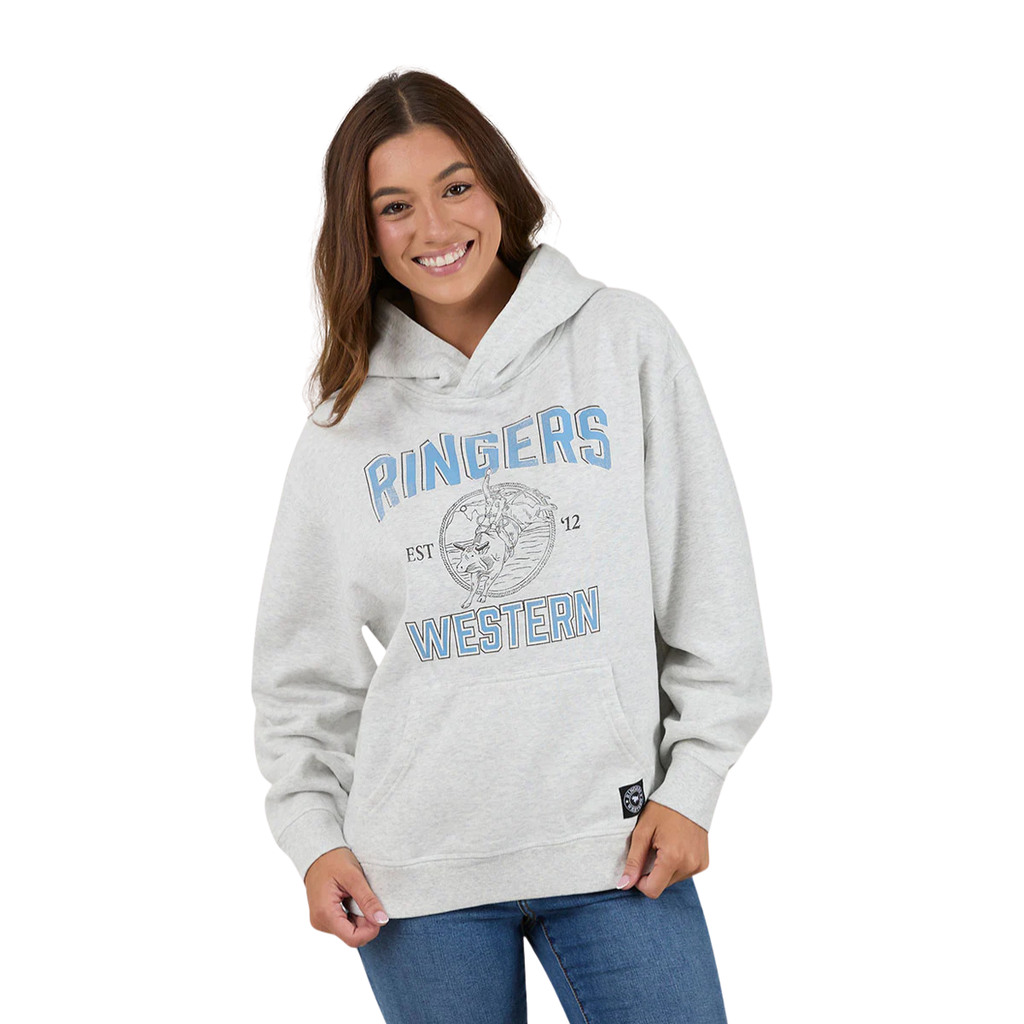Ringers Western Womens RW College Oversized Pullover Hoodie (225037RW) Light Grey Marle
