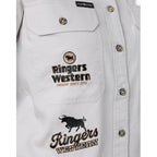 Ringers Western Womens Rodeo Spirit Full Button L/S Work Shirt (225038RW) Beige Badges