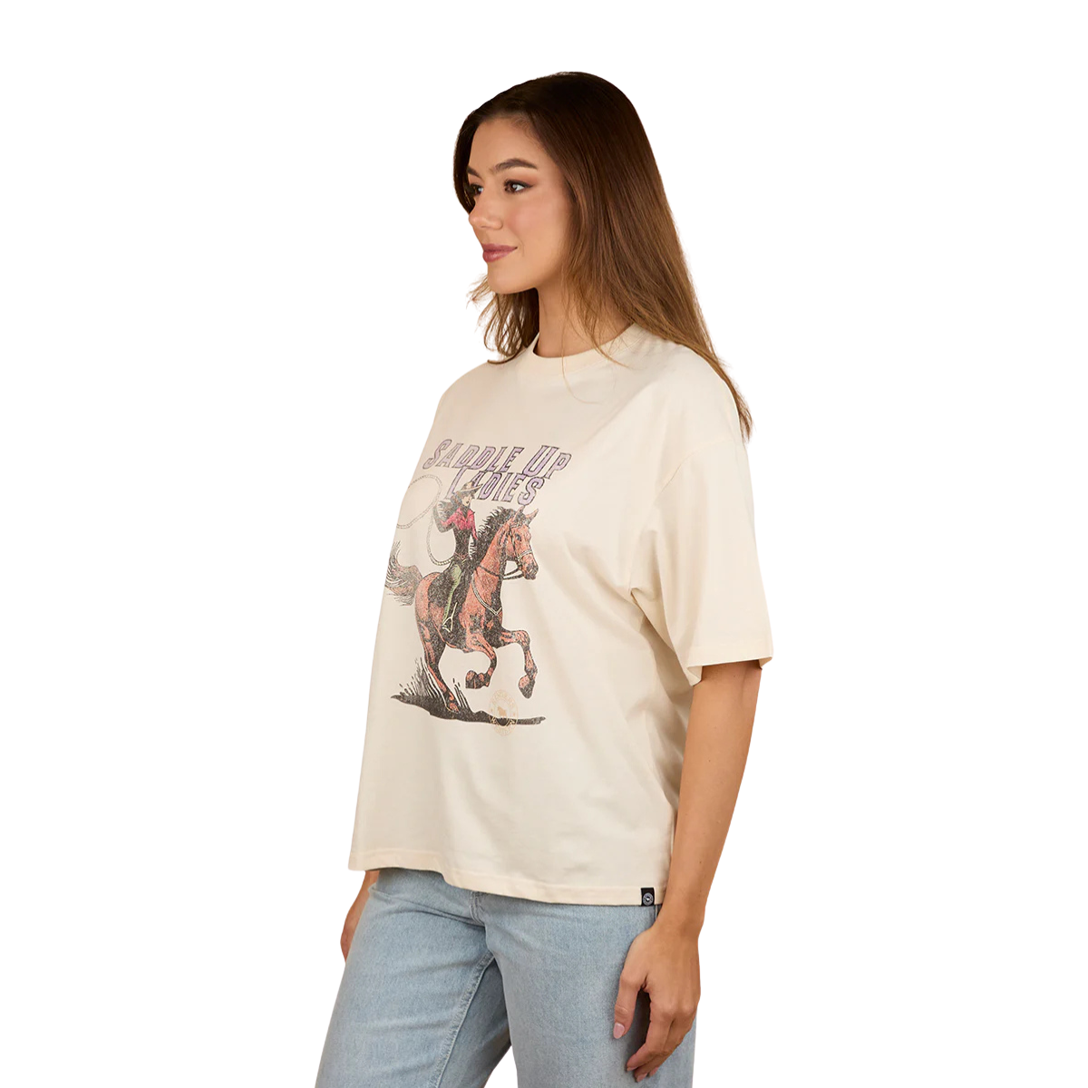 Ringers Western Womens Saddle Up Oversized S/S Tee (225057RW) Off White