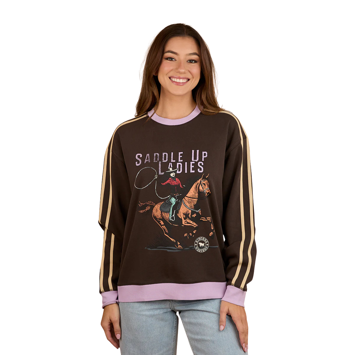 Ringers Western Womens Saddle Up Pullover Jumper (225035RW) Charcoal/Lavender